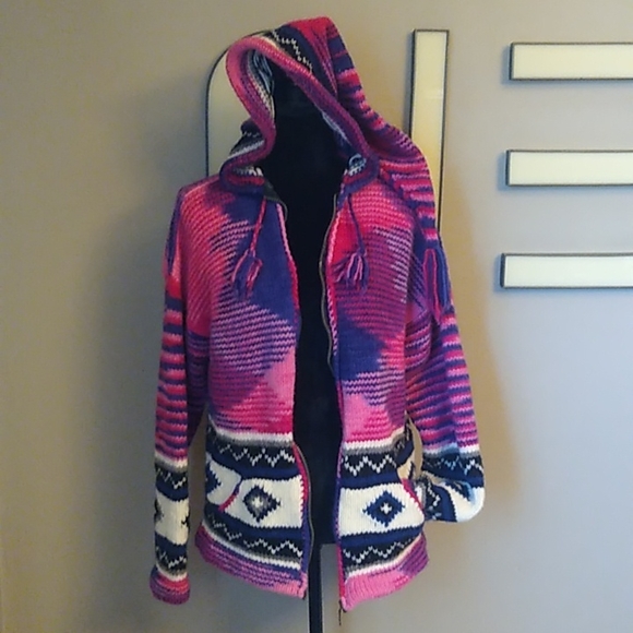 Tribal Wool Hoodie Sweater - Picture 2 of 13